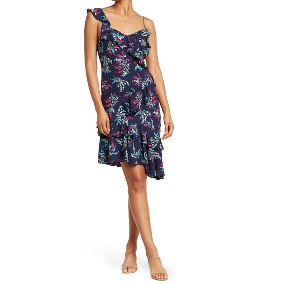Likely Navy blue Ophelia Zoe floral ruffled midi dress 2 NWT
